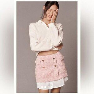 ANTHROPOLOGIE Maeve Tweed Mini Skirt Pink Combo Size 14 NEW